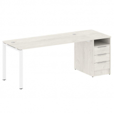 Metal System Рабочая станция с тумбой на П-образном м/к БП.РС-СТП-1.4 Дуб Наварра/Металл Белый 2012*