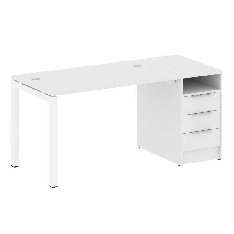 Metal System Quattro Рабочая станция с тумбой на П-образном м/к 50БП.РС-СТП-1.2 Белый/Металл Белый 1