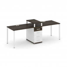 Concept Рабочая станция 2 места с 1 опорной тумбой CN.ORS-417 W Дуб Мали/Белый Бриллиант/Металл Белы