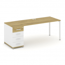 Concept Стол рабочий с 1 опорной тумбой CN.SP-404 W Дуб Винченцо/Белый Бриллиант/Металл Белый 2000*7