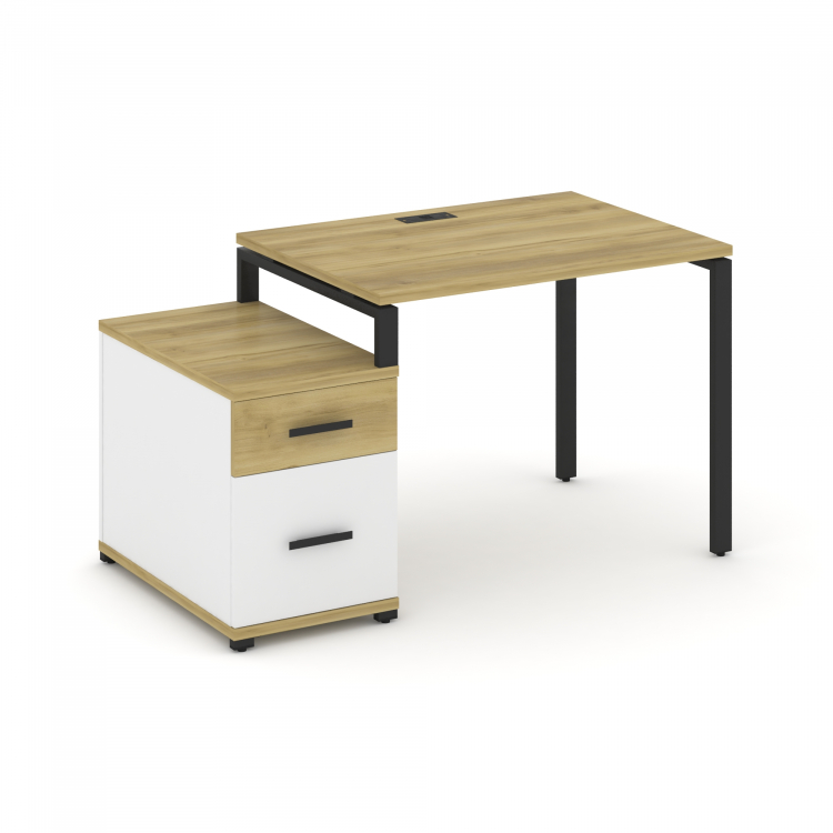 Concept Стол письменный с 1 опорной тумбой CN.SP-305 B Дуб Винченцо/Белый Бриллиант/Металл Черный 98