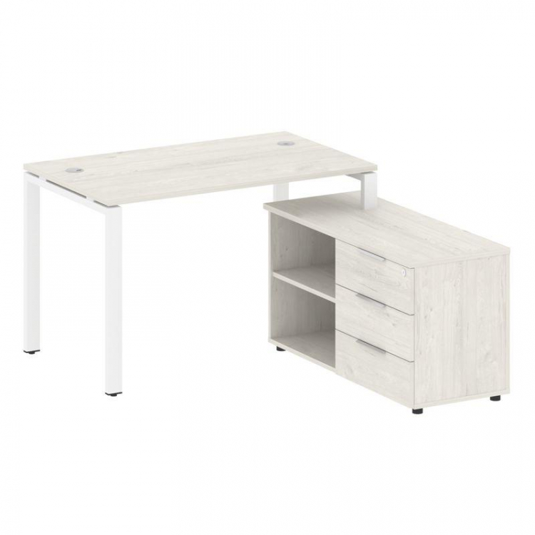 Metal System Рабочая станция с тумбой на П-образном м/к БП.РС-СТС-2.2 (R) Дуб Наварра/Металл Белый 1