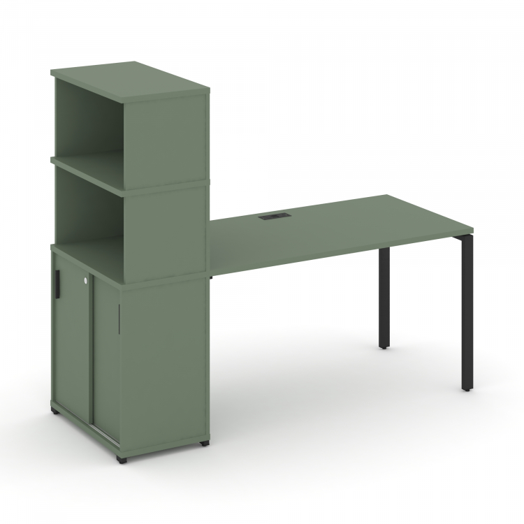 Concept Стол рабочий с опорным шкафом-купе с надставкой выс. CN.SP-242 B Кобо/Металл Черный 1600*720