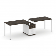 Concept Рабочая станция 2 места с 1 опорной тумбой CN.ORS-302 W Дуб Мали/Белый Бриллиант/Металл Белы