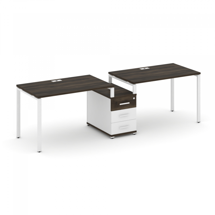Concept Рабочая станция 2 места с 1 опорной тумбой CN.ORS-302 W Дуб Мали/Белый Бриллиант/Металл Белы