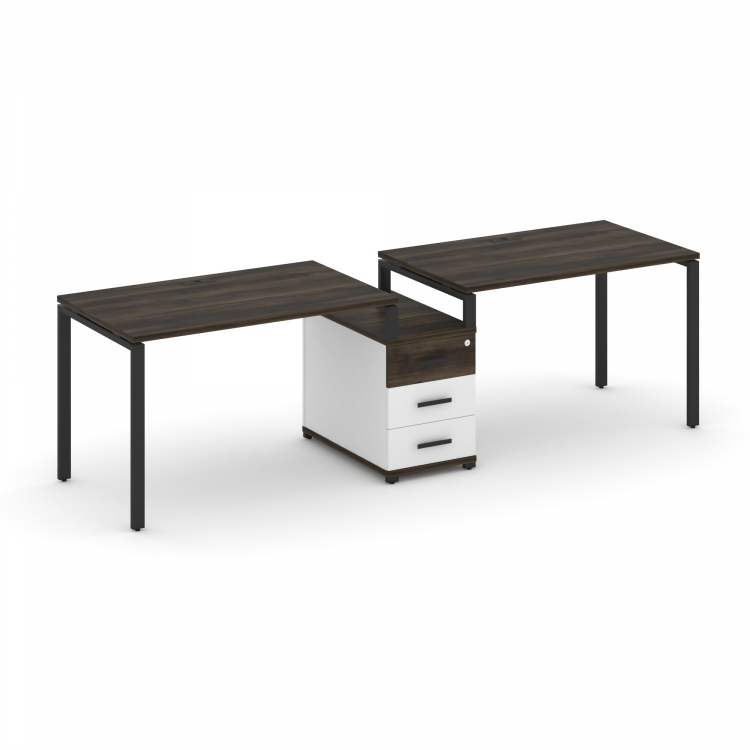 Concept Рабочая станция 2 места с 1 опорной тумбой CN.ORS-302 B Дуб Мали/Белый Бриллиант/Металл Черн