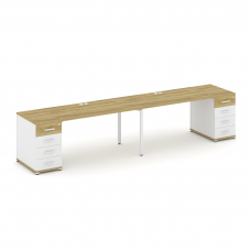 Concept Рабочая станция 2 места с 2 опорными тумбами CN.ORS-411 W Дуб Винченцо/Белый Бриллиант/Метал