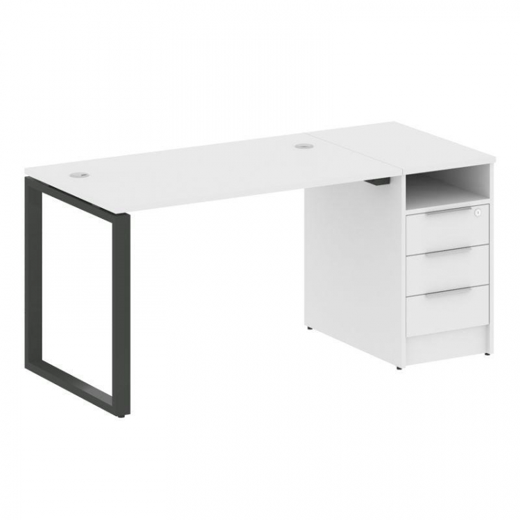 Metal System Рабочая станция с тумбой на О-образном м/к БО.РС-СТП-1.2 Белый/Металл Антрацит 1612*720