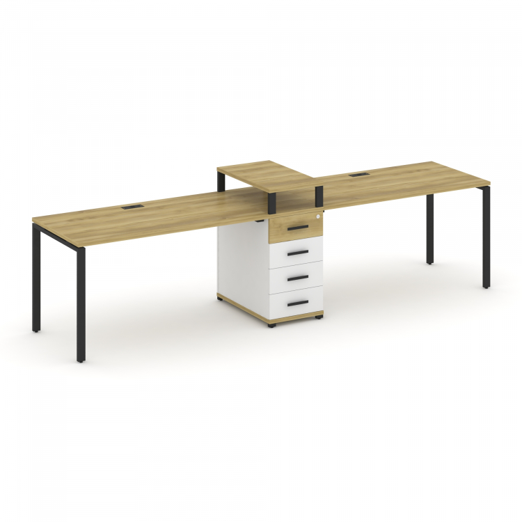 Concept Рабочая станция 2 места с 1 опорной тумбой CN.ORS-419 B Дуб Винченцо/Белый Бриллиант/Металл