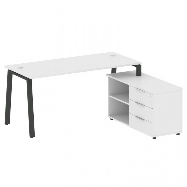 Metal System Рабочая станция с тумбой на А-образном м/к БА.РС-СТС-2.4 (R) Белый/Металл Антрацит 1700