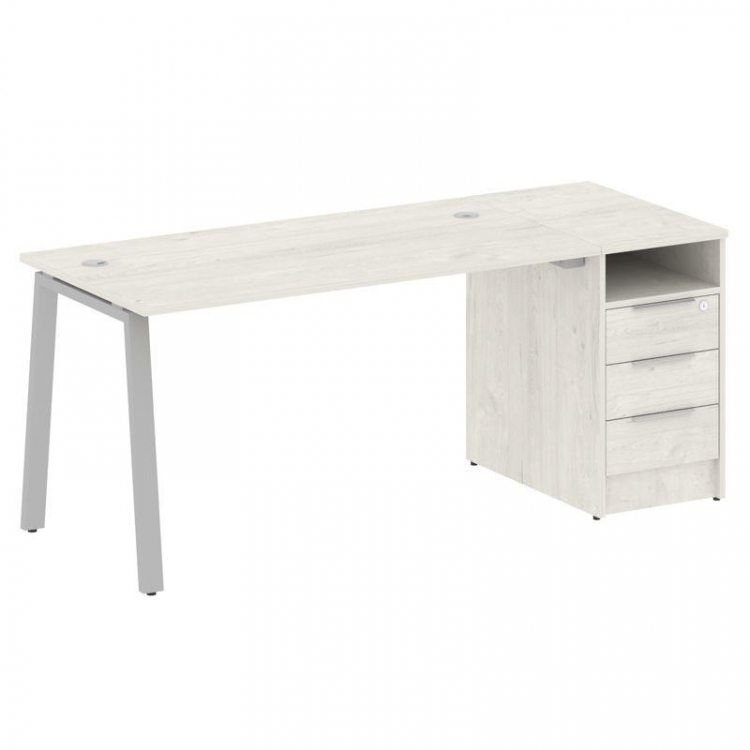 Metal System Рабочая станция с тумбой на А-образном м/к БА.РС-СТП-1.3 Дуб Наварра/Металл Серый 1812*