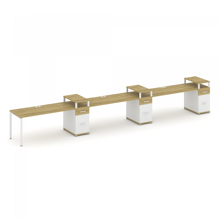 Concept Рабочая станция 3 места с 3 опорными тумбами CN.ORS-464 W Дуб Винченцо/Белый Бриллиант/Метал