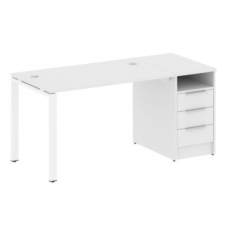 Metal System Рабочая станция с тумбой на П-образном м/к БП.РС-СТП-1.2 Белый/Металл Белый 1612*720*75