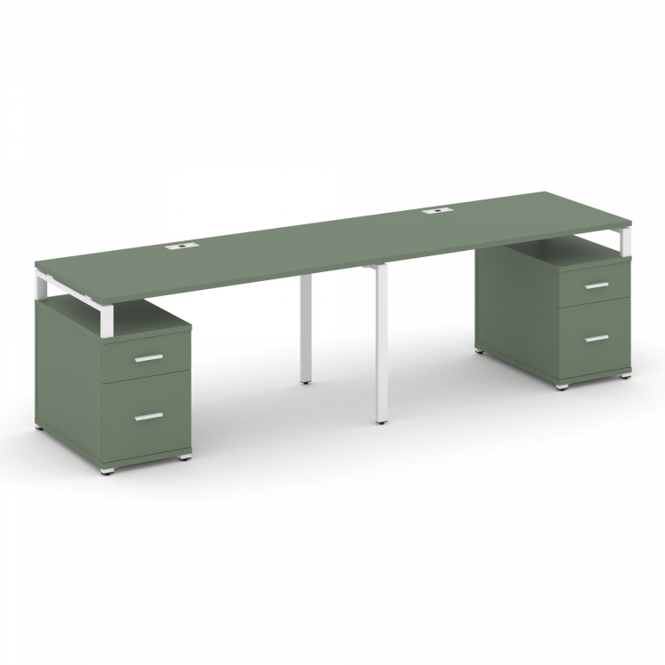 Concept Рабочая станция 2 места с 2 опорными тумбами CN.ORS-321 W Кобо/Металл Белый 1960/2692*720*75