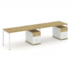 Concept Рабочая станция 2 места с 2 опорными тумбами CN.ORS-316 W Дуб Винченцо/Белый Бриллиант/Метал