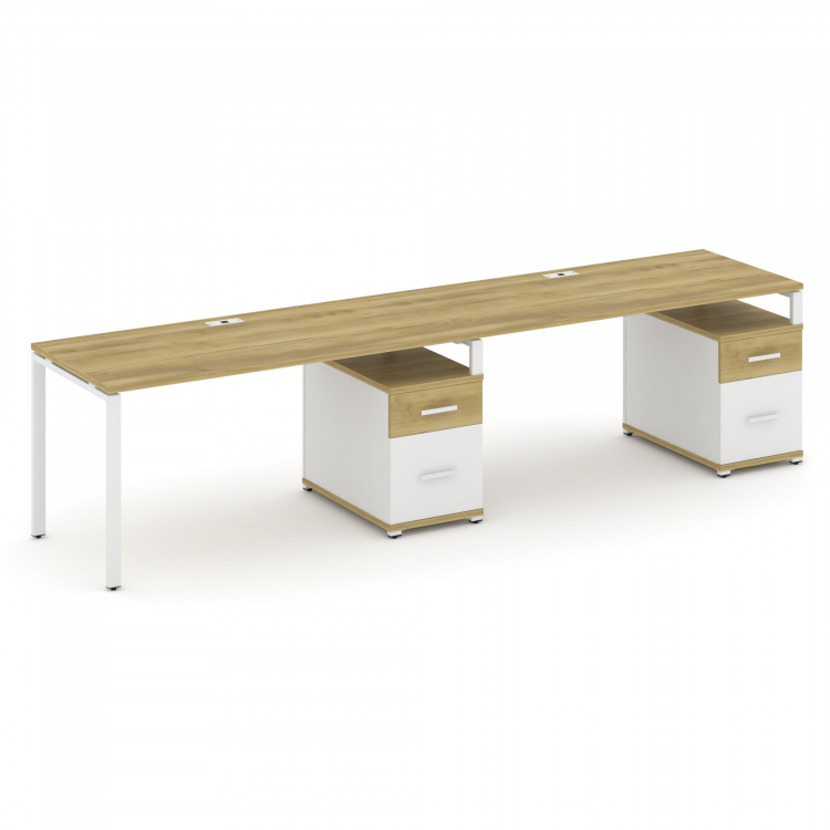 Concept Рабочая станция 2 места с 2 опорными тумбами CN.ORS-316 W Дуб Винченцо/Белый Бриллиант/Метал
