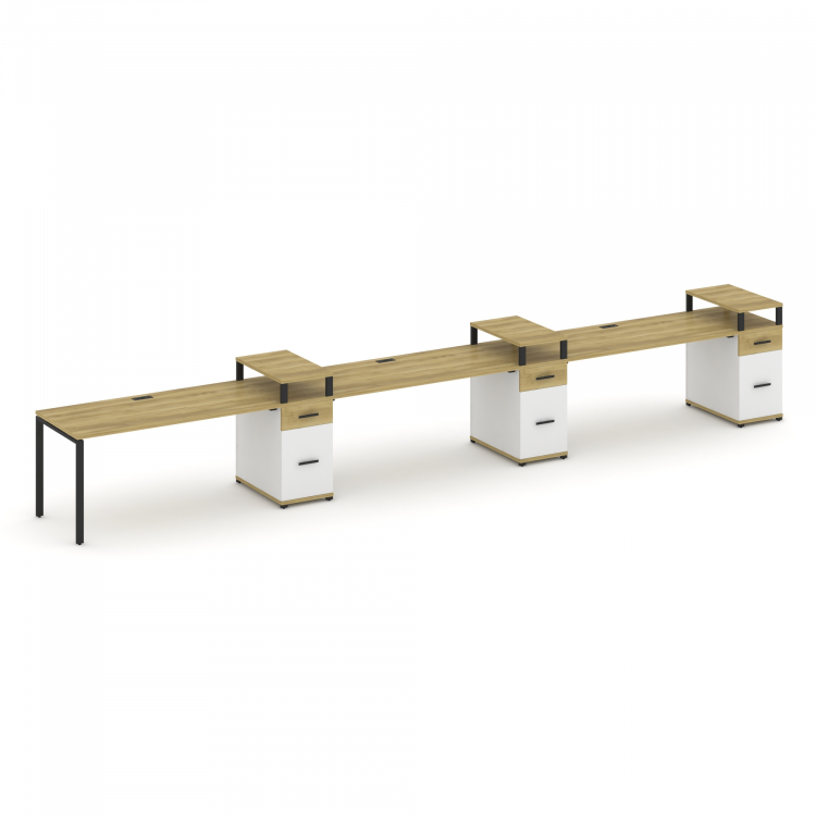 Concept Рабочая станция 3 места с 3 опорными тумбами CN.ORS-464 B Дуб Винченцо/Белый Бриллиант/Метал