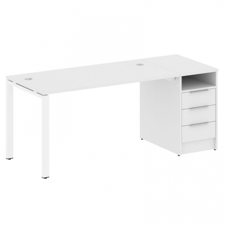 Metal System Рабочая станция с тумбой на П-образном м/к БП.РС-СТП-1.3 Белый/Металл Белый 1812*720*75