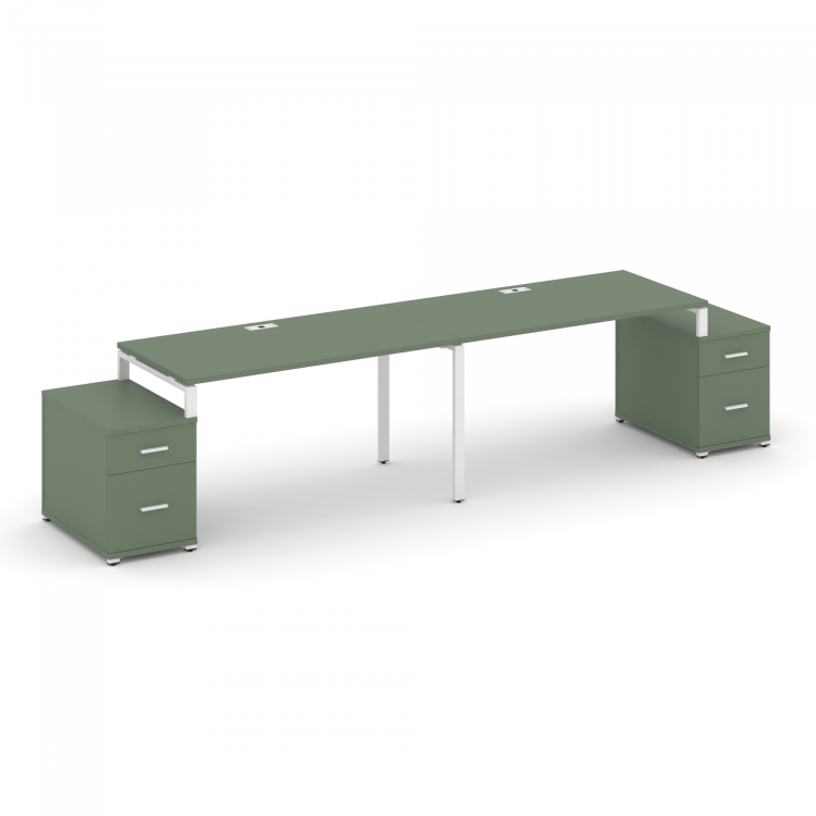 Concept Рабочая станция 2 места с 2 опорными тумбами CN.ORS-321 W Кобо/Металл Белый 1960/2692*720*75