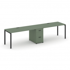 Concept Рабочая станция 2 места с 1 опорной тумбой CN.ORS-407 B Кобо/Металл Черный 3180*720*750