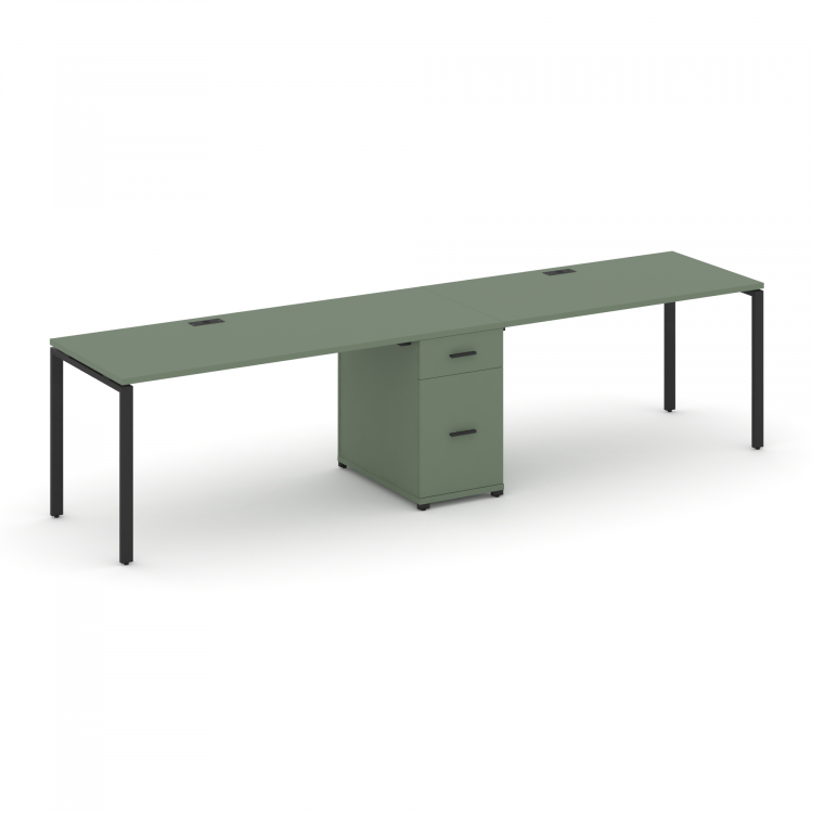 Concept Рабочая станция 2 места с 1 опорной тумбой CN.ORS-407 B Кобо/Металл Черный 3180*720*750