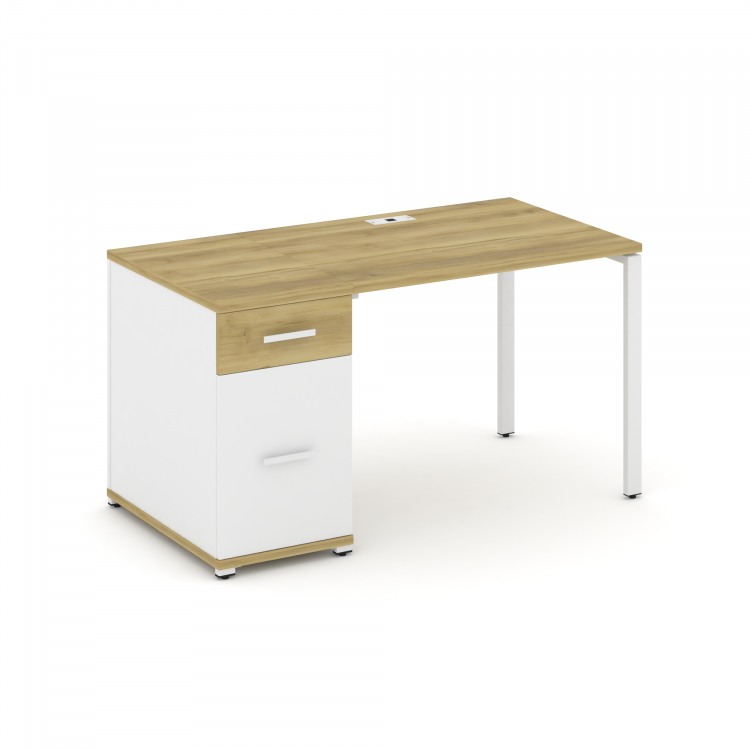 Concept Стол рабочий с 1 опорной тумбой CN.SP-405 W Дуб Винченцо/Белый Бриллиант/Металл Белый 1400*7