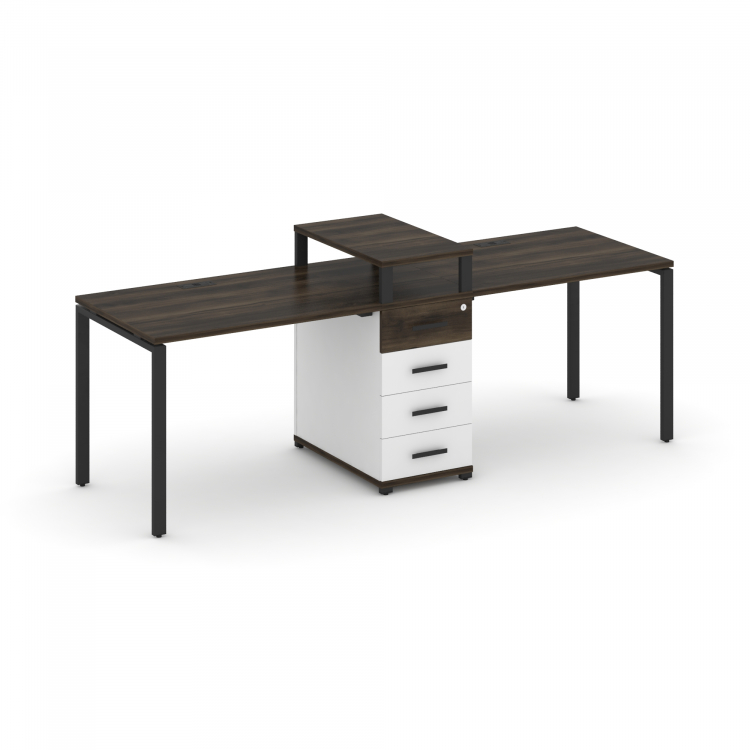 Concept Рабочая станция 2 места с 1 опорной тумбой CN.ORS-417 B Дуб Мали/Белый Бриллиант/Металл Черн