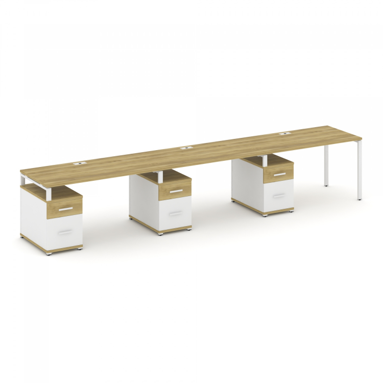 Concept Рабочая станция 3 места с 3 опорными тумбами CN.ORS-347 W Дуб Винченцо/Белый Бриллиант/Метал