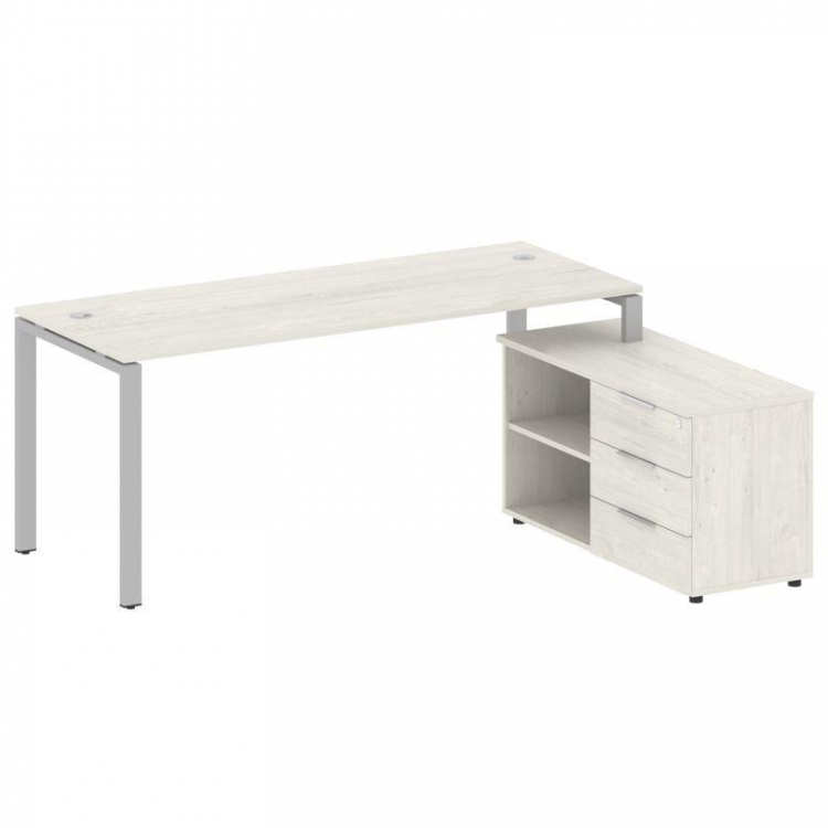 Metal System Рабочая станция с тумбой на П-образном м/к БП.РС-СТС-2.5 (R) Дуб Наварра/Металл Серый 1