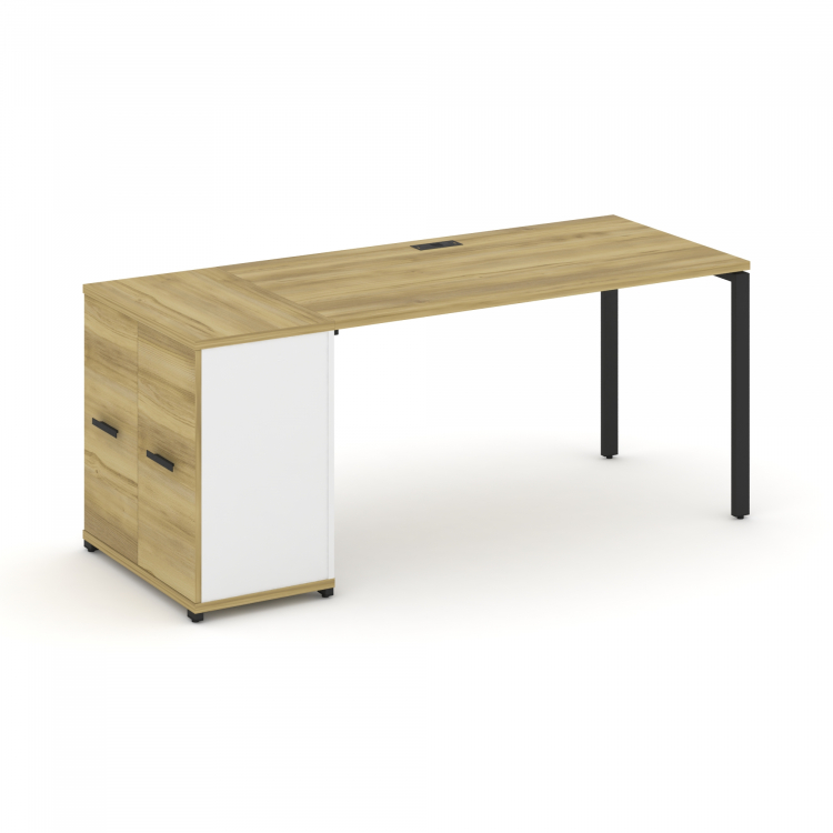 Concept Стол рабочий с опорным распаш. шкафом CN.SP-219 B Дуб Винченцо/Белый Бриллиант/Металл Черный