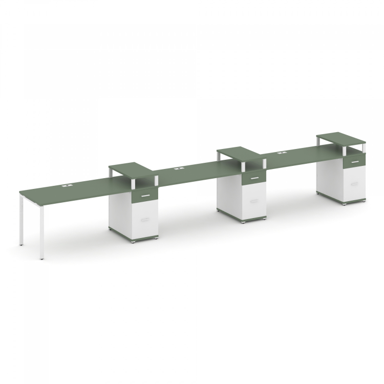 Concept Рабочая станция 3 места с 3 опорными тумбами CN.ORS-464 W Кобо/Белый Бриллиант/Металл Белый