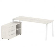 Metal System Рабочая станция с тумбой на А-образном м/к БА.РС-СТС-2.5 (L) Дуб Наварра/Металл Белый 1