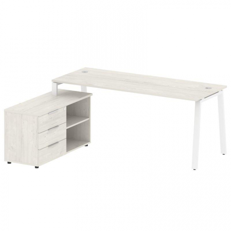 Metal System Рабочая станция с тумбой на А-образном м/к БА.РС-СТС-2.5 (L) Дуб Наварра/Металл Белый 1