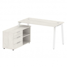Metal System Рабочая станция с тумбой на А-образном м/к БА.РС-СТС-2.3 (L) Дуб Наварра/Металл Белый 1