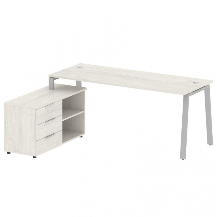 Metal System Рабочая станция с тумбой на А-образном м/к БА.РС-СТС-2.5 (L) Дуб Наварра/Металл Серый 1
