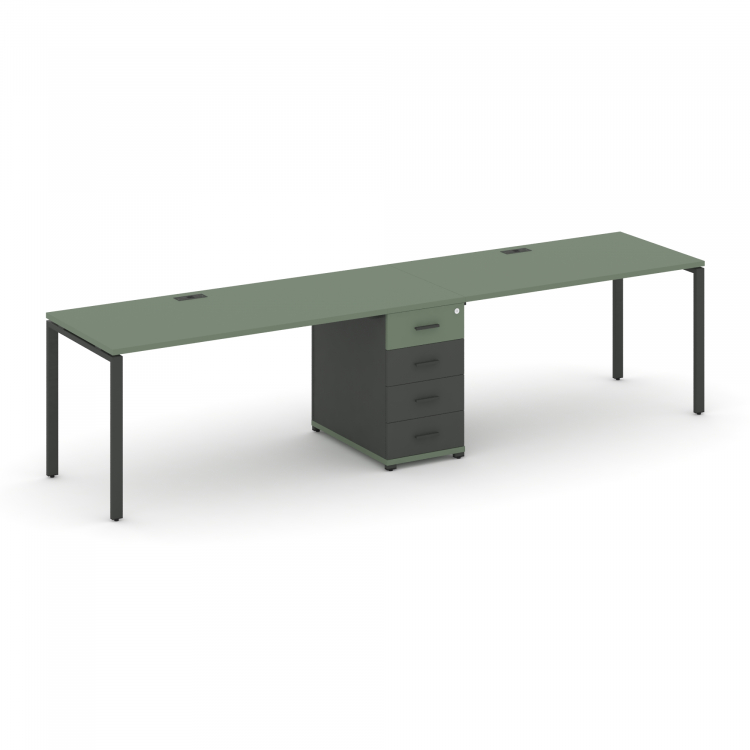 Concept Рабочая станция 2 места с 1 опорной тумбой CN.ORS-404 A Кобо/Антрацит/Металл Антрацит 3580*7