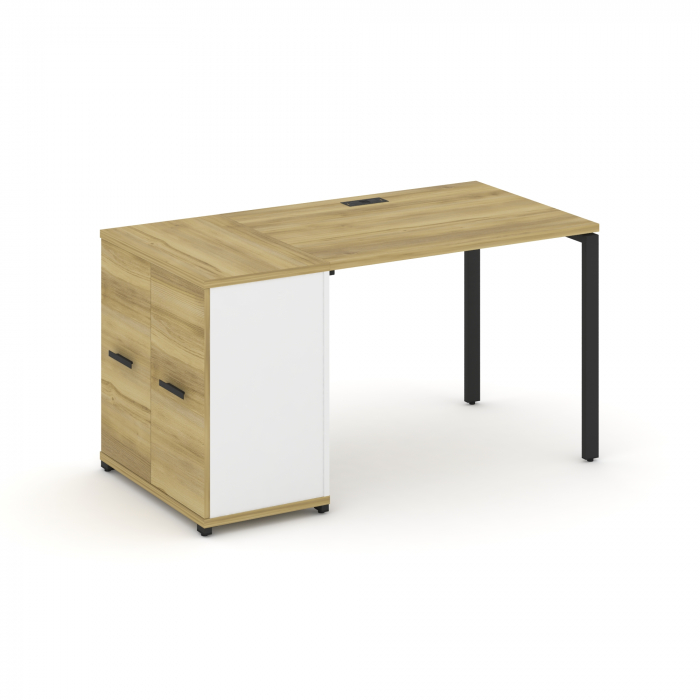 Concept Стол рабочий с опорным распаш. шкафом CN.SP-217 B Дуб Винченцо/Белый Бриллиант/Металл Черный