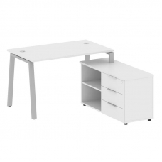 Metal System Рабочая станция с тумбой на А-образном м/к БА.РС-СТС-2.2 (R) Белый/Металл Серый 1300*15
