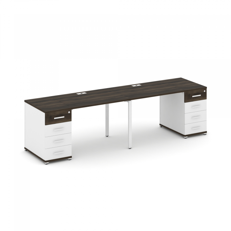 Concept Рабочая станция 2 места с 2 опорными тумбами CN.ORS-409 W Дуб Мали/Белый Бриллиант/Металл Бе