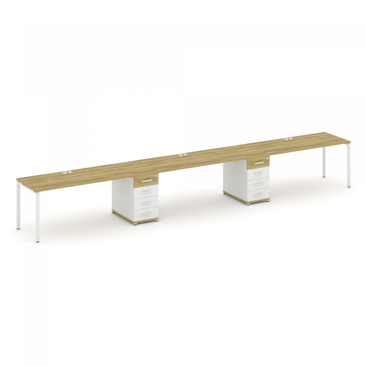 Concept Рабочая станция 3 места с 2 опорными тумбами CN.ORS-436 W Дуб Винченцо/Белый Бриллиант/Метал