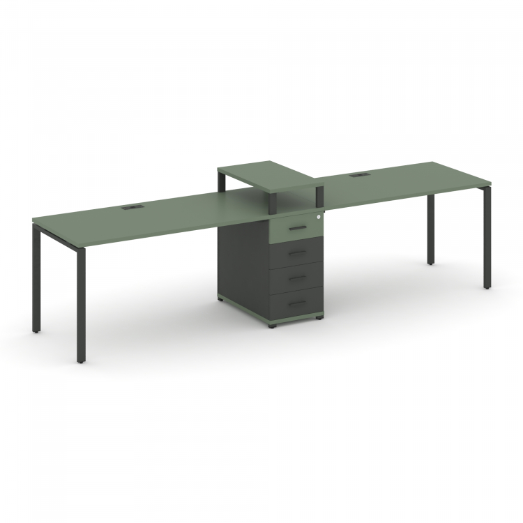 Concept Рабочая станция 2 места с 1 опорной тумбой CN.ORS-419 A Кобо/Антрацит/Металл Антрацит 3180*7