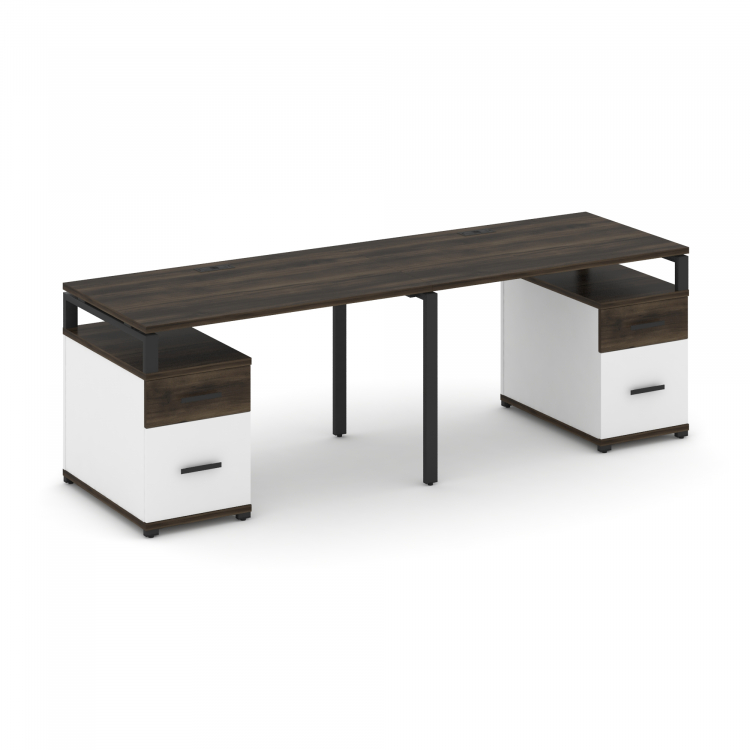 Concept Рабочая станция 2 места с 2 опорными тумбами CN.ORS-322 B Дуб Мали/Белый Бриллиант/Металл Че