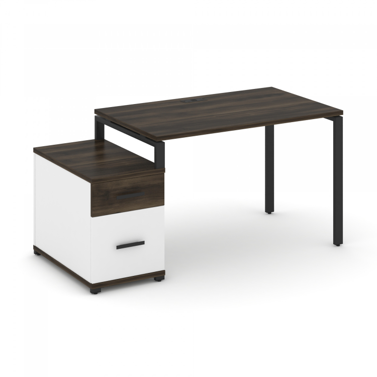 Concept Стол письменный с 1 опорной тумбой CN.SP-306 B Дуб Мали/Белый Бриллиант/Металл Черный 1180/1