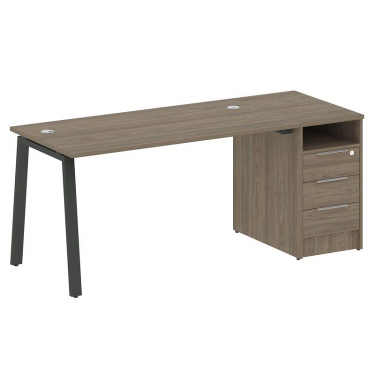 Metal System Рабочая станция с тумбой на А-образном м/к БА.РС-СТП-1.3 Вяз Благородный/Металл Антраци