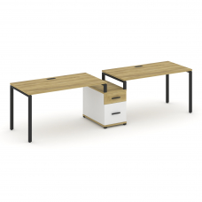 Concept Рабочая станция 2 места с 1 опорной тумбой CN.ORS-307 B Дуб Винченцо/Белый Бриллиант/Металл
