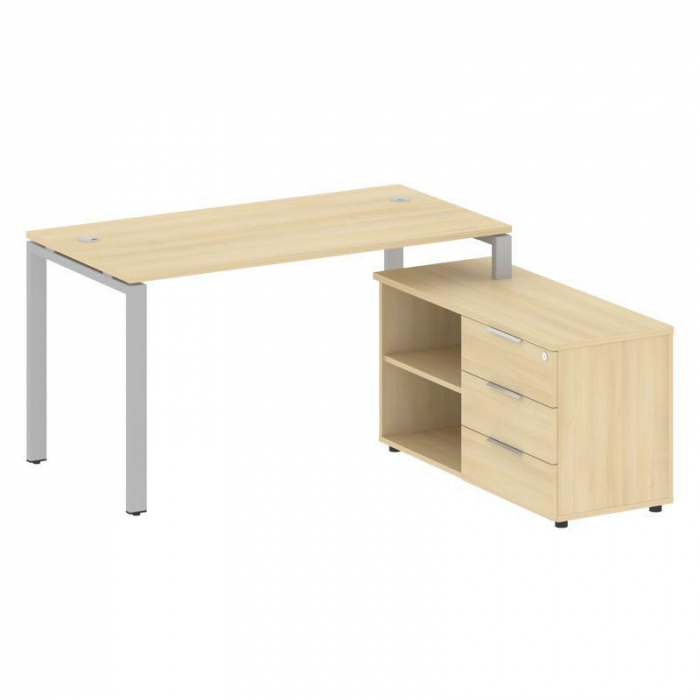Metal System Рабочая станция с тумбой на П-образном м/к БП.РС-СТС-2.3 (R) Акация Лорка/Металл Серый