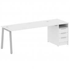 Metal System Рабочая станция с тумбой на А-образном м/к БА.РС-СТП-1.5 Белый/Металл Серый 2212*720*75