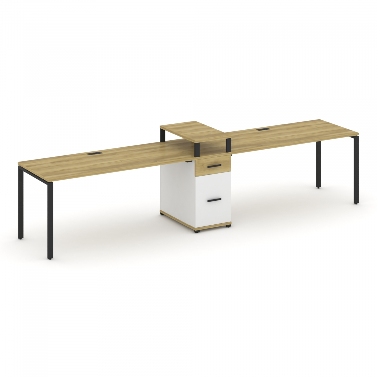 Concept Рабочая станция 2 места с 1 опорной тумбой CN.ORS-424 B Дуб Винченцо/Белый Бриллиант/Металл