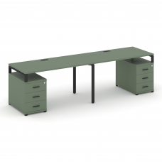 Concept Рабочая станция 2 места с 2 опорными тумбами CN.ORS-317 B Кобо/Металл Черный 1960/2692*720*7