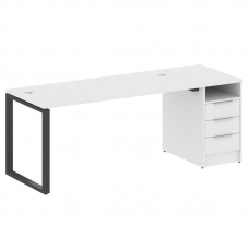 Metal System Рабочая станция с тумбой на О-образном м/к БО.РС-СТП-1.4 Белый/Металл Антрацит 2012*720